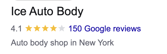 Google rating card showing a DK Consulting client at 4.1 stars across 150 reviews