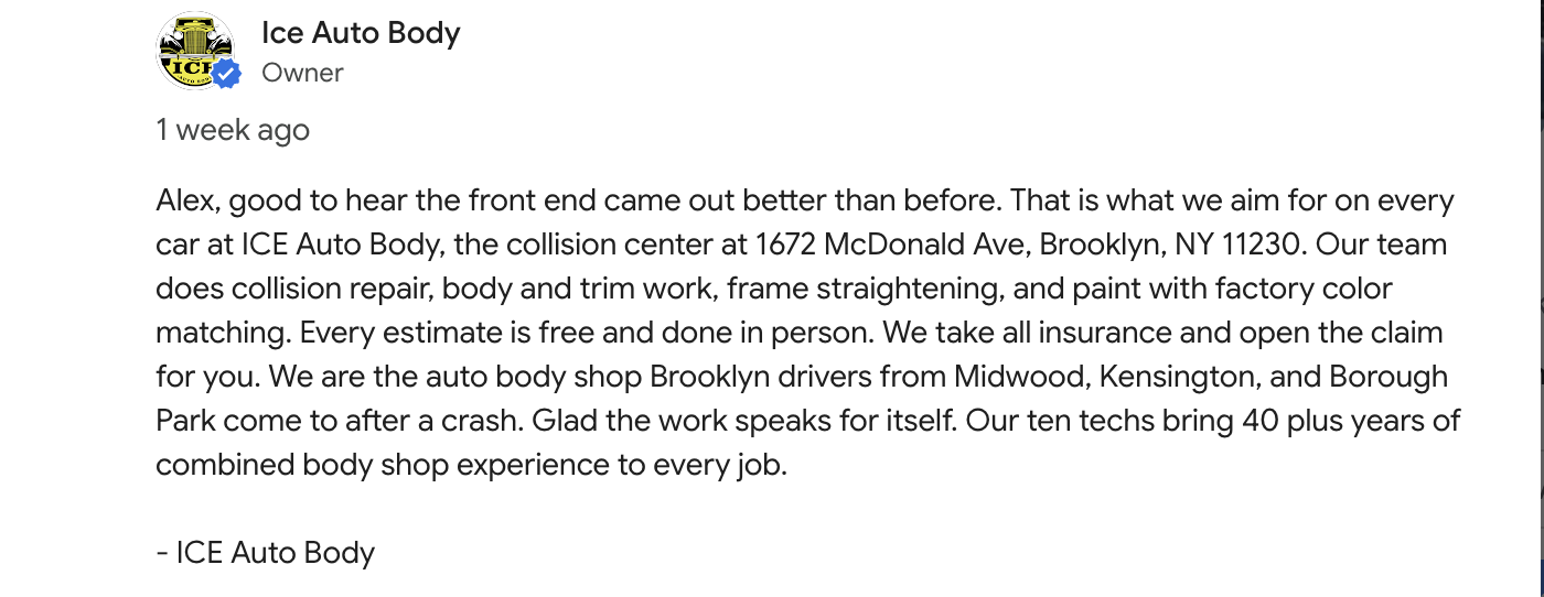 DK Consulting's professional owner reply to the customer review